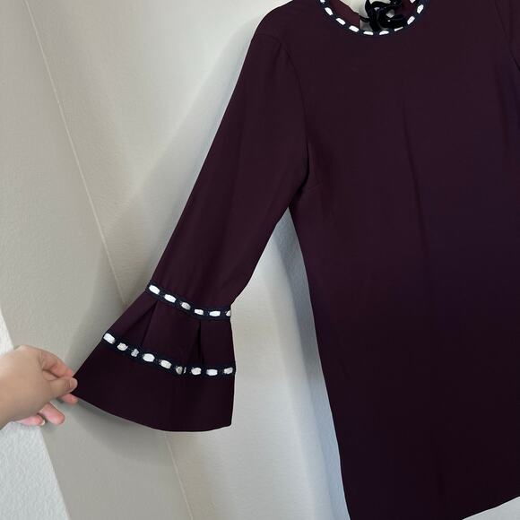 ALEXIS Rustam Ribbon-Trimmed Bell-Sleeve Shift Dress Plum Size Medium Autumn - Picture 7 of 10